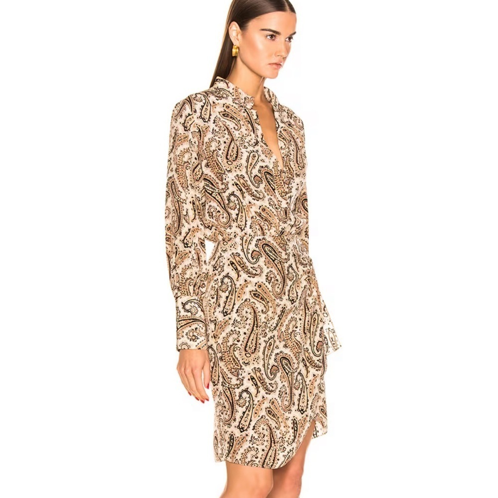 Nili Lotan tan Leora paisley long sleeve silk shirt dress - size 6 (Small) NWT - Picture 2 of 5